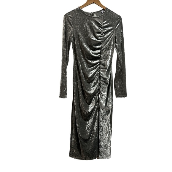 Future Collective dress gray silver cinched velvet‎ open back front slit medium - Picture 1 of 6